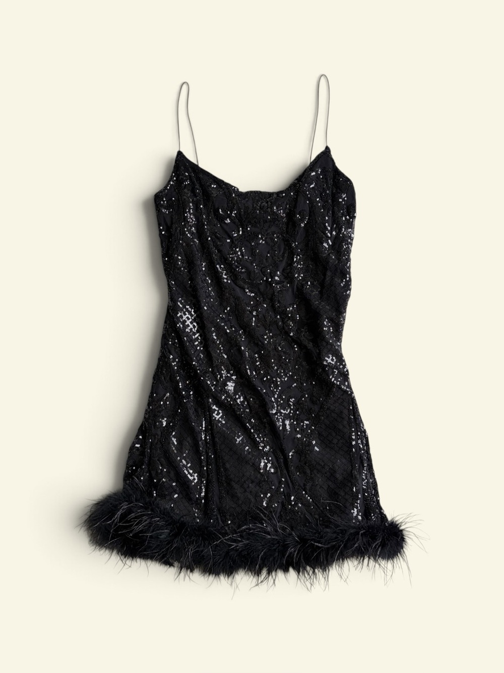 NWT B Smart Black Sequin Mini Dress Feather Trim Cocktail Party Size XL 962Y962E - Picture 2 of 12